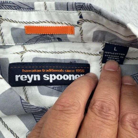 Reyn Spooner Hawaiian Shirt Mens L Sailboat Print Button Down Short Sleeve - Picture 6 of 8